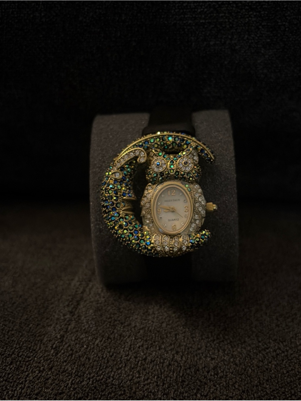 Heidi Daus “Moonlighting” Owl Sitting on Crescent Moon Watch